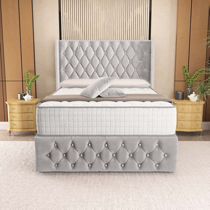 Luxor Ottoman Divan Bed - Silver Plush Velvet