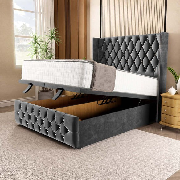Luxor Ottoman Divan Bed - Steel Plush Velvet