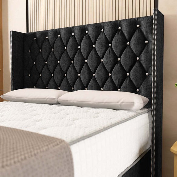 Luxor Wingback Divan Bed - Black Chenille