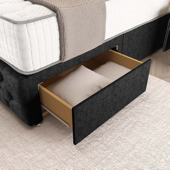 Luxor Wingback Divan Bed - Black Chenille