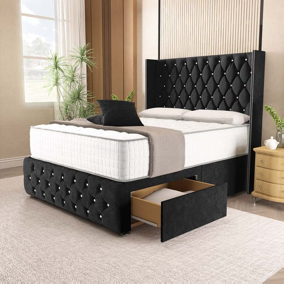 Luxor Wingback Divan Bed - Black Naples