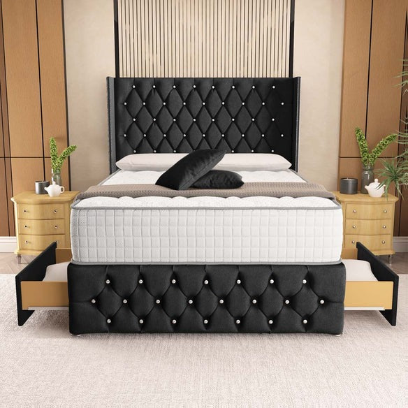 Luxor Wingback Divan Bed - Black Naples