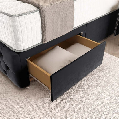 Luxor Wingback Divan Bed - Black Plush Velvet