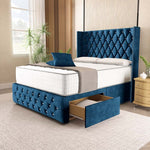 Luxor Wingback Divan Bed - Blue Coniston