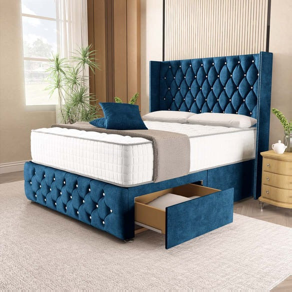 Luxor Wingback Divan Bed - Blue Coniston