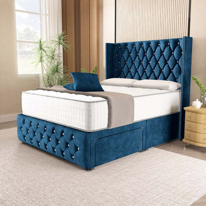 Luxor Wingback Divan Bed - Blue Coniston