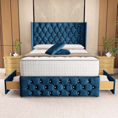 Luxor Wingback Divan Bed - Blue Coniston