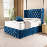 Luxor Wingback Divan Bed - Blue Plush Velvet