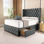 Luxor Wingback Divan Bed - Charcoal Chenille