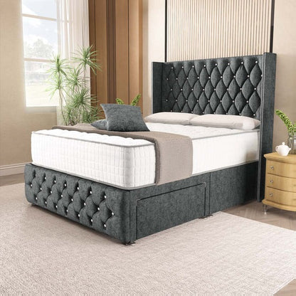 Luxor Wingback Divan Bed - Charcoal Chenille