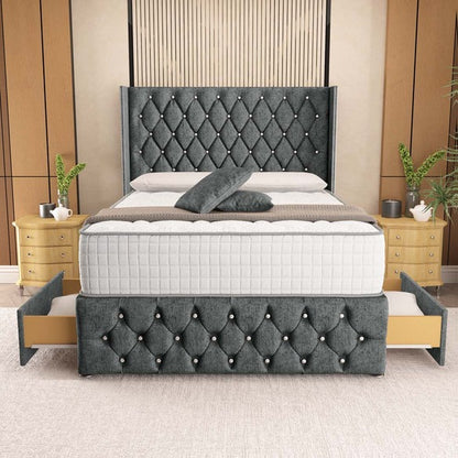 Luxor Wingback Divan Bed - Charcoal Chenille