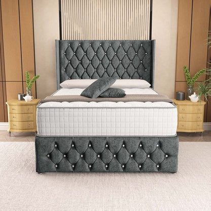 Luxor Wingback Divan Bed - Charcoal Chenille