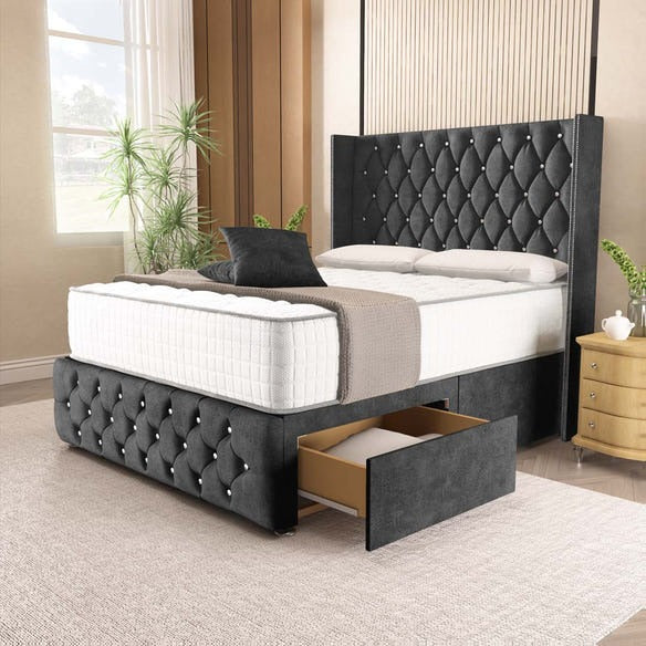Luxor Wingback Divan Bed - Charcoal Coniston