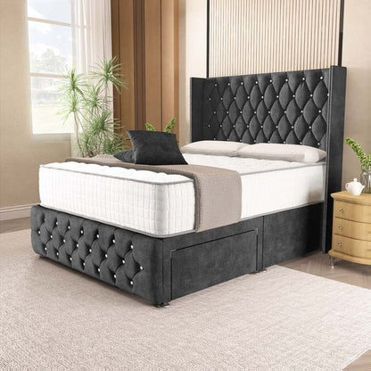 Luxor Wingback Divan Bed - Charcoal Coniston