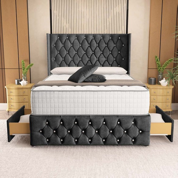 Luxor Wingback Divan Bed - Charcoal Coniston