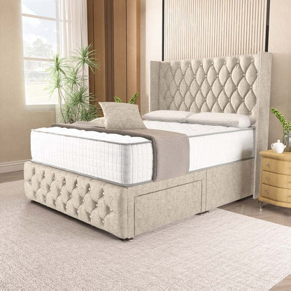 Luxor Wingback Divan Bed - Cream Chenille