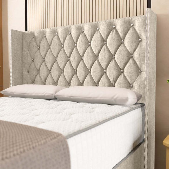 Luxor Wingback Divan Bed - Cream Chenille