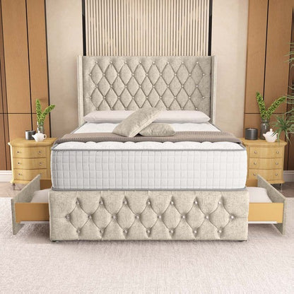 Luxor Wingback Divan Bed - Cream Chenille