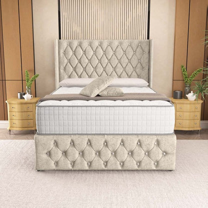 Luxor Wingback Divan Bed - Cream Chenille