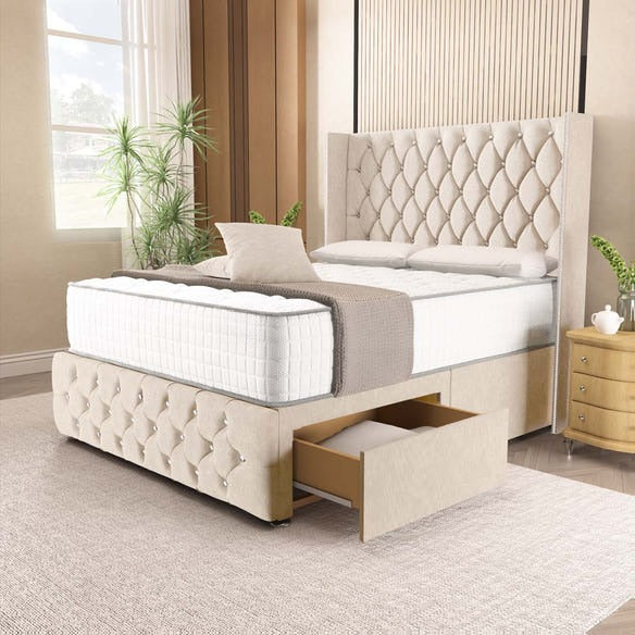 Luxor Wingback Divan Bed - Cream Naples
