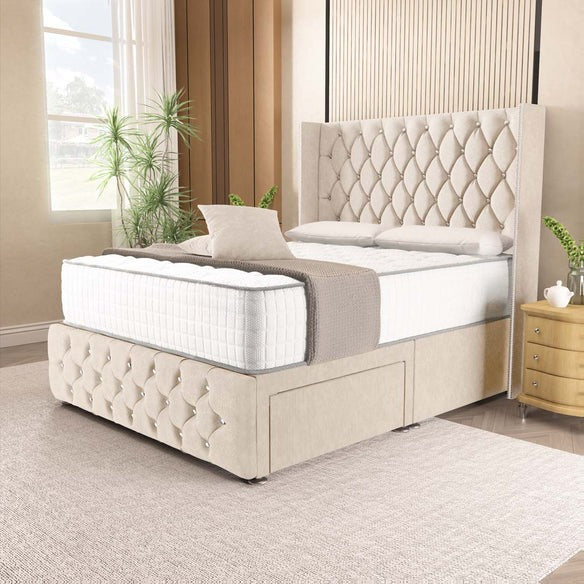 Luxor Wingback Divan Bed - Cream Naples