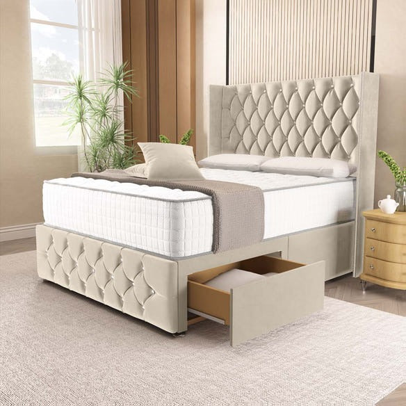 Luxor Wingback Divan Bed - Cream Plush Velvet