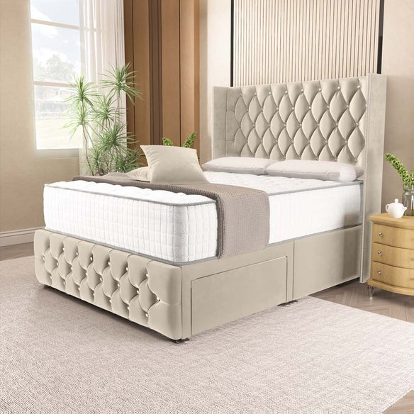 Luxor Wingback Divan Bed - Cream Plush Velvet