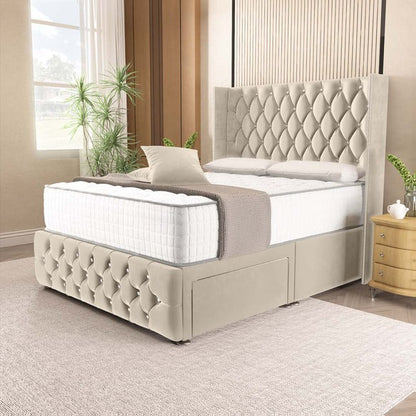 Luxor Wingback Divan Bed - Cream Plush Velvet