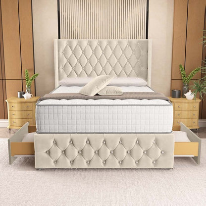 Luxor Wingback Divan Bed - Cream Plush Velvet