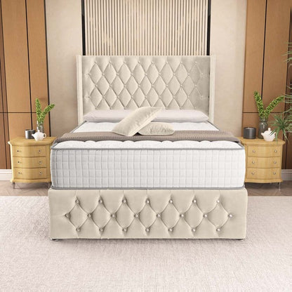 Luxor Wingback Divan Bed - Cream Plush Velvet