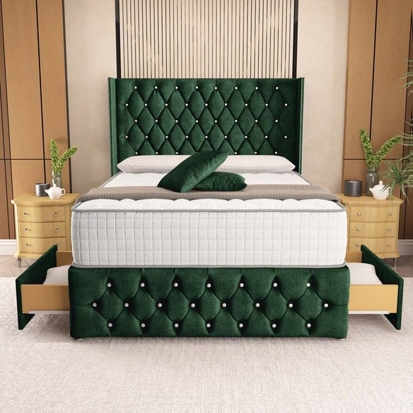 Luxor Wingback Divan Bed - Emerald Coniston