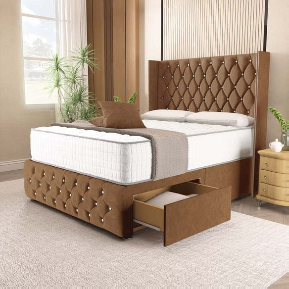 Luxor Wingback Divan Bed - Mink Naples
