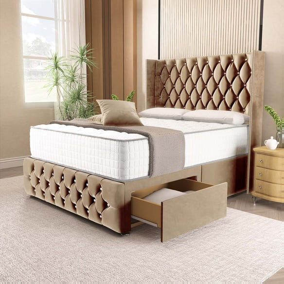 Luxor Wingback Divan Bed - Mink Plush Velvet