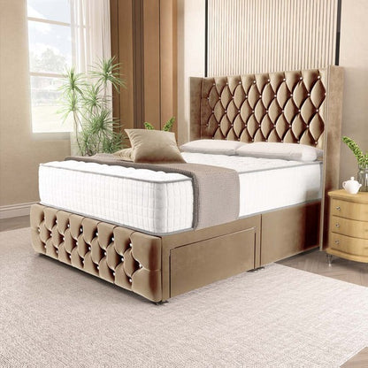 Luxor Wingback Divan Bed - Mink Plush Velvet