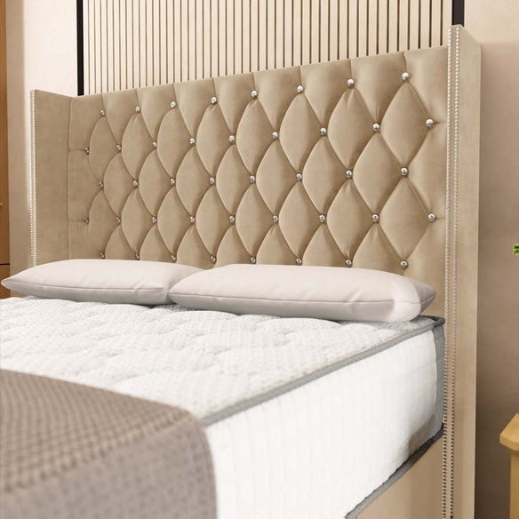 Luxor Wingback Divan Bed - Mink Plush Velvet