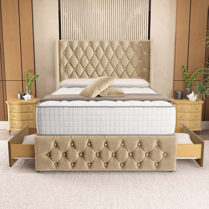 Luxor Wingback Divan Bed - Mink Plush Velvet