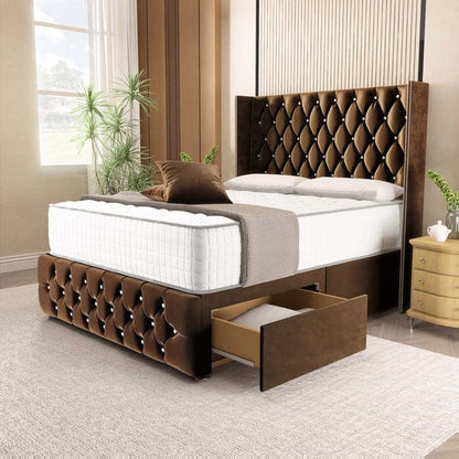 Luxor Wingback Divan Bed - Mocca Plush Velvet