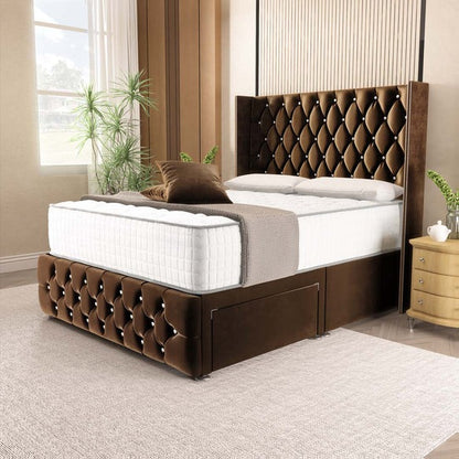 Luxor Wingback Divan Bed - Mocca Plush Velvet
