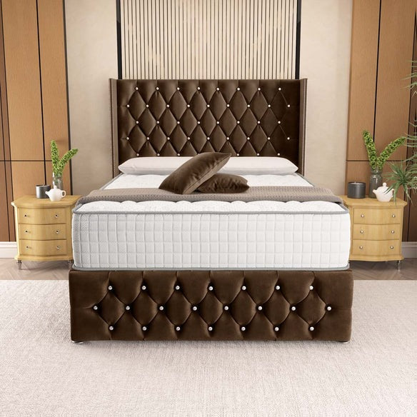 Luxor Wingback Divan Bed - Mocca Plush Velvet