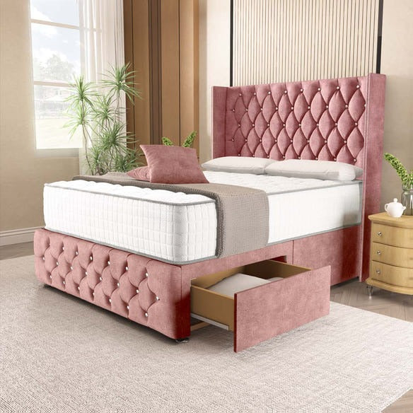 Luxor Wingback Divan Bed - Pink Coniston