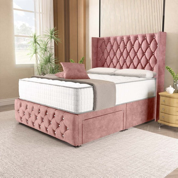 Luxor Wingback Divan Bed - Pink Coniston