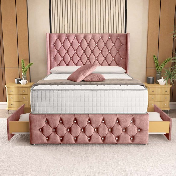 Luxor Wingback Divan Bed - Pink Coniston