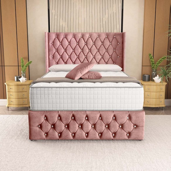 Luxor Wingback Divan Bed - Pink Coniston