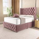 Luxor Wingback Divan Bed - Pink Plush Velvet