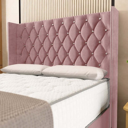 Luxor Wingback Divan Bed - Pink Plush Velvet