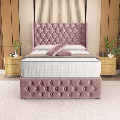 Luxor Wingback Divan Bed - Pink Plush Velvet