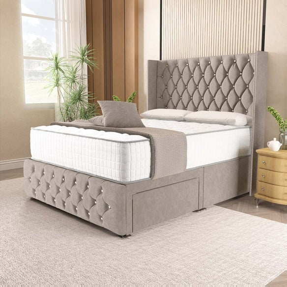 Luxor Wingback Divan Bed - Seal Grey Naples