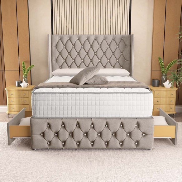 Luxor Wingback Divan Bed - Seal Grey Naples