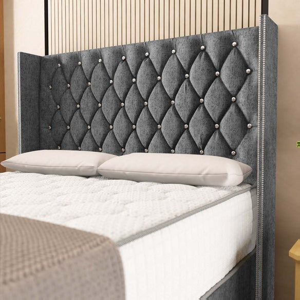 Luxor Wingback Divan Bed - Silver Chenille