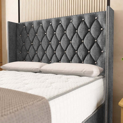 Luxor Wingback Divan Bed - Silver Chenille